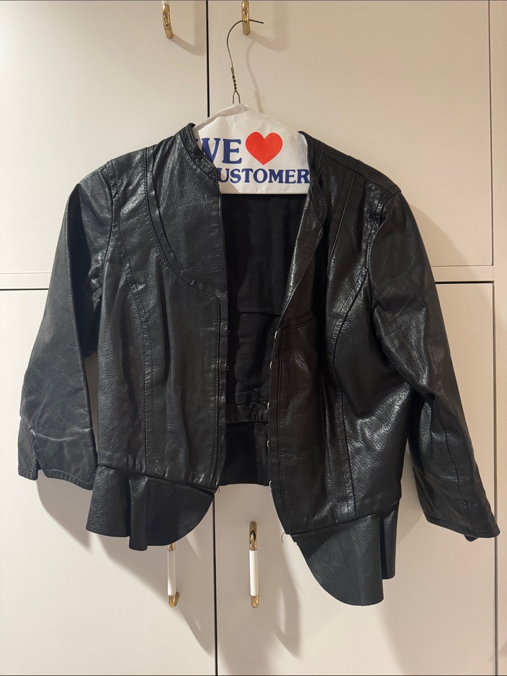 Vintage Topshop Black Leather Peplum Jacket